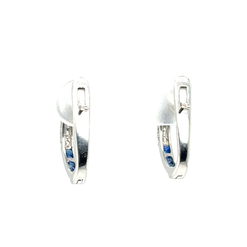 Step Cut Blue Sapphire with Center Diamond Huggies, 18kt - Image 3