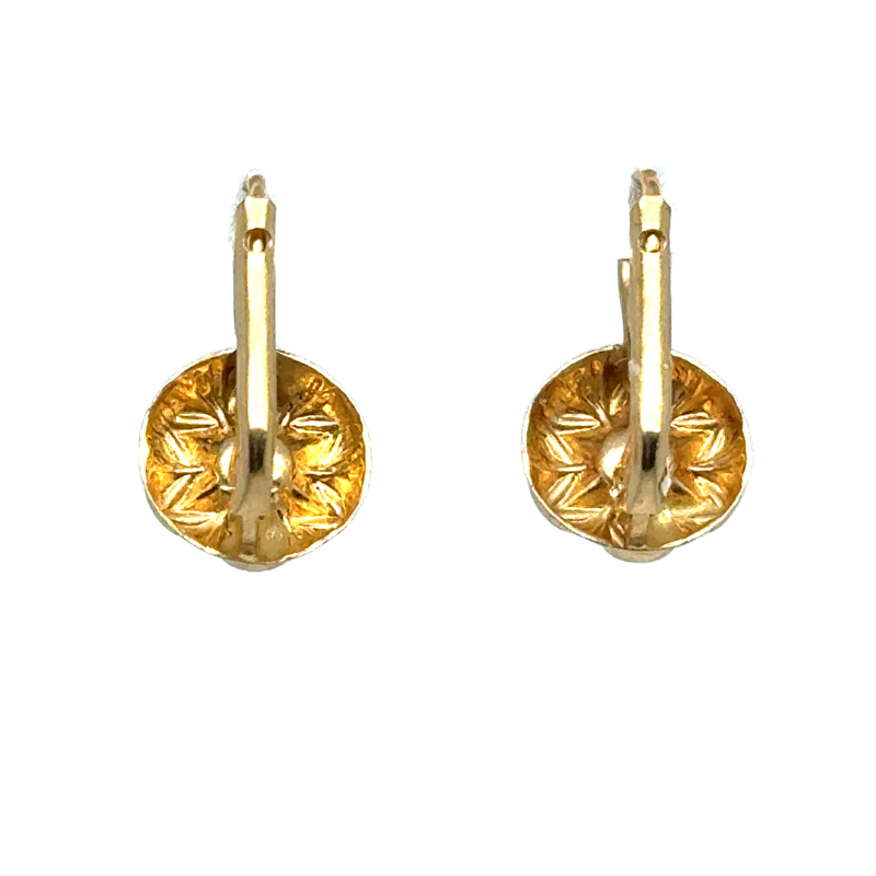 Flower Drop Earrings with Red Stone, 14kt Yellow - Image 3