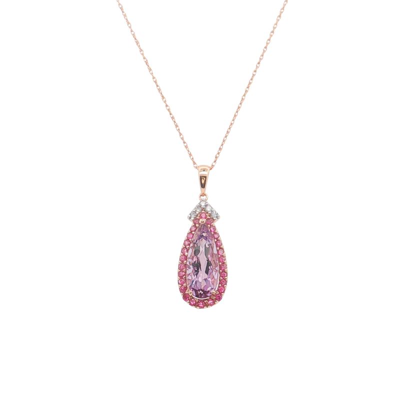 2.50ct Eleongated Amethyst with Pink Sapphire and Diamont Pendant, 14kt Rose