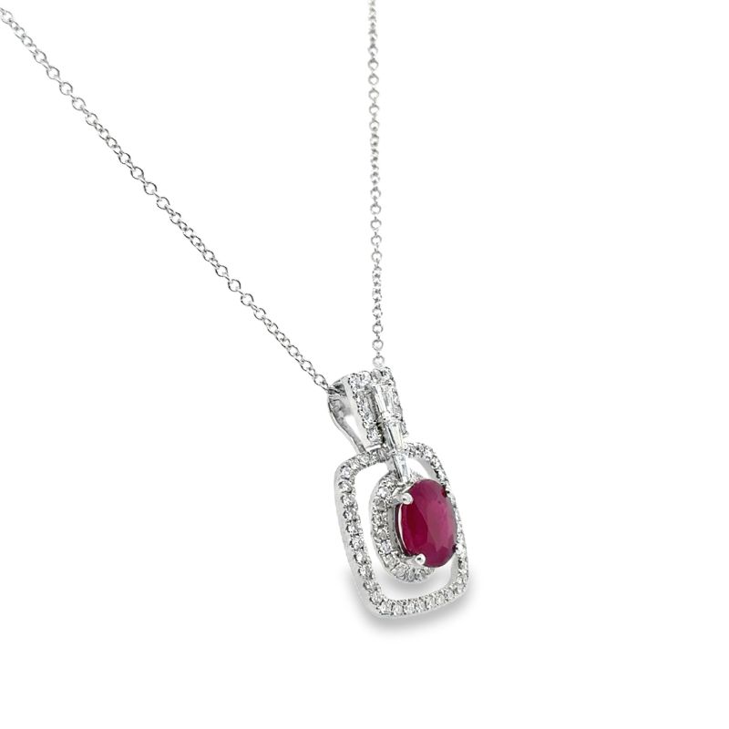 2.00ct Oval Ruby Pendant with Diamond Frame and Halo, 18kt white gold - Image 2