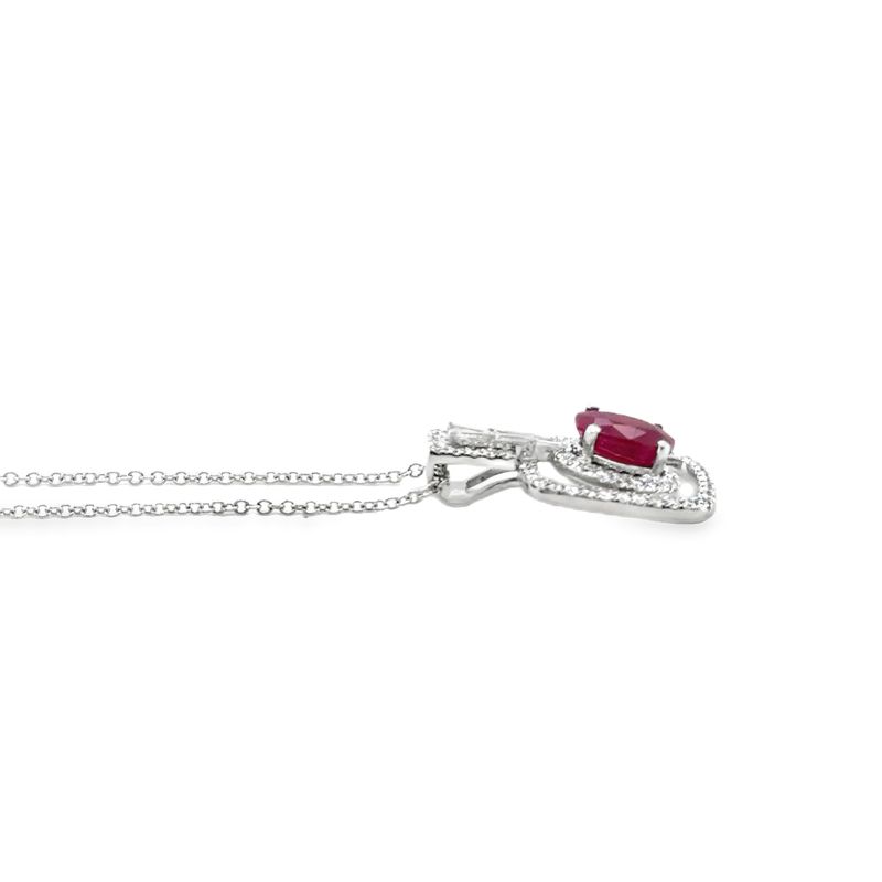 2.00ct Oval Ruby Pendant with Diamond Frame and Halo, 18kt white gold - Image 3