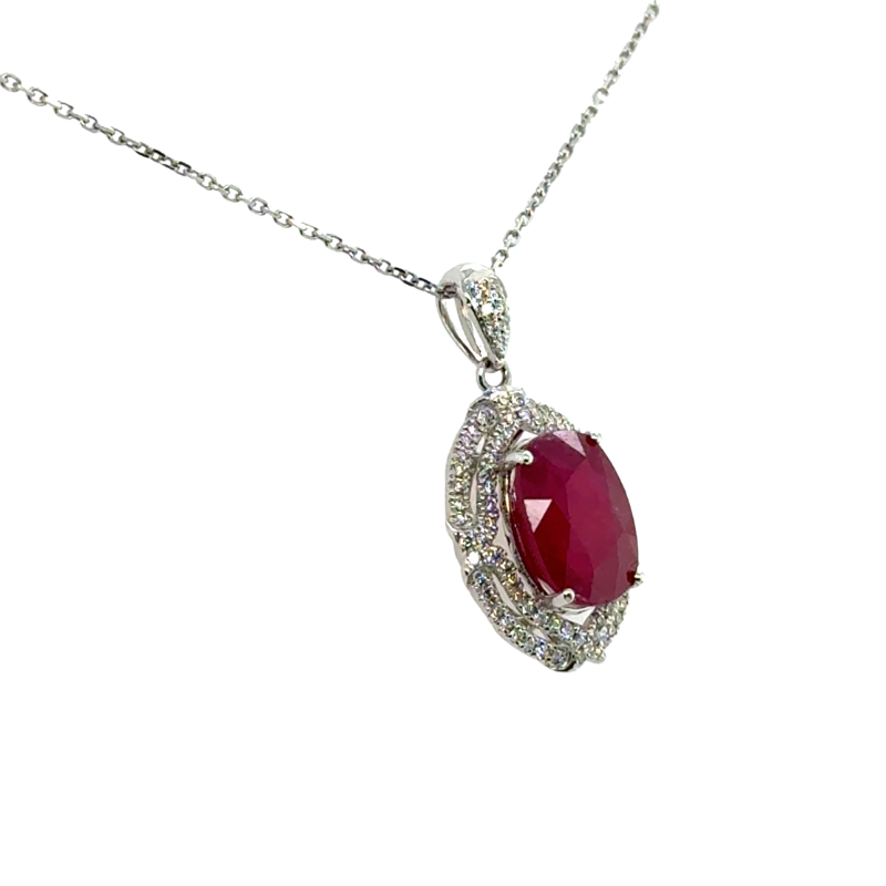 Large 5.50ct Glass Filled Ruby Diamond Pendant, 14kt White - Image 2