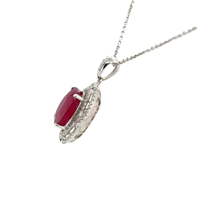 Large 5.50ct Glass Filled Ruby Diamond Pendant, 14kt White - Image 3