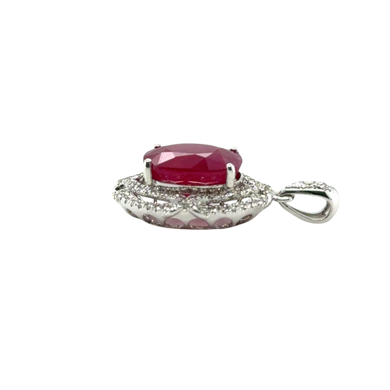 Large 5.50ct Glass Filled Ruby Diamond Pendant, 14kt White - Image 4