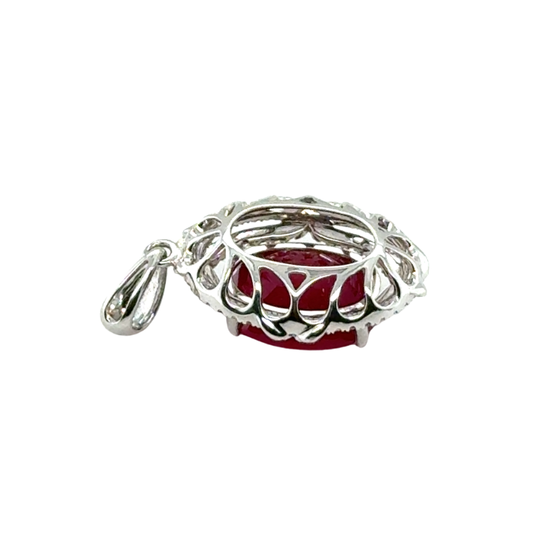 Large 5.50ct Glass Filled Ruby Diamond Pendant, 14kt White - Image 5