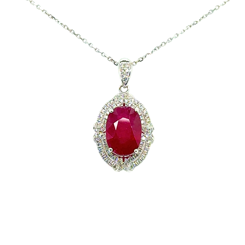 Large 5.50ct Glass Filled Ruby Diamond Pendant, 14kt White