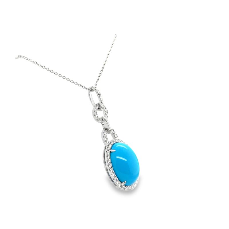 18x13mm Oval Turquoise 1.00ctw Diamond Halo Drop Pendant, 18kt - Image 2