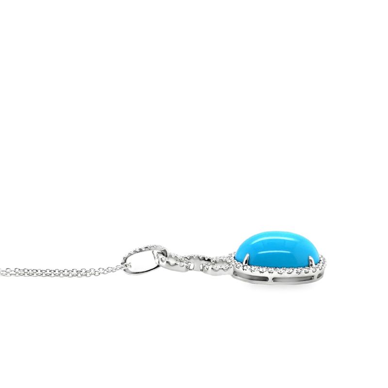 18x13mm Oval Turquoise 1.00ctw Diamond Halo Drop Pendant, 18kt - Image 3