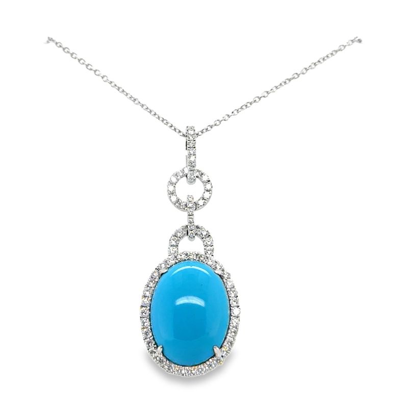 18x13mm Oval Turquoise 1.00ctw Diamond Halo Drop Pendant, 18kt