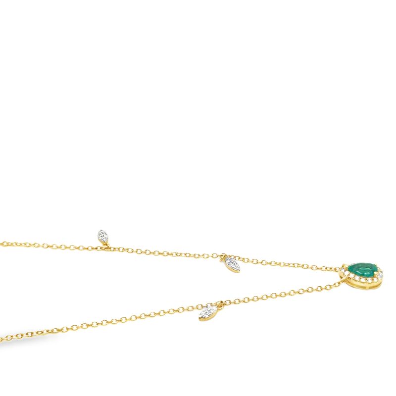 Pear-Cut Emerald Halo Charm Necklace 14KT Yellow Gold - Image 2