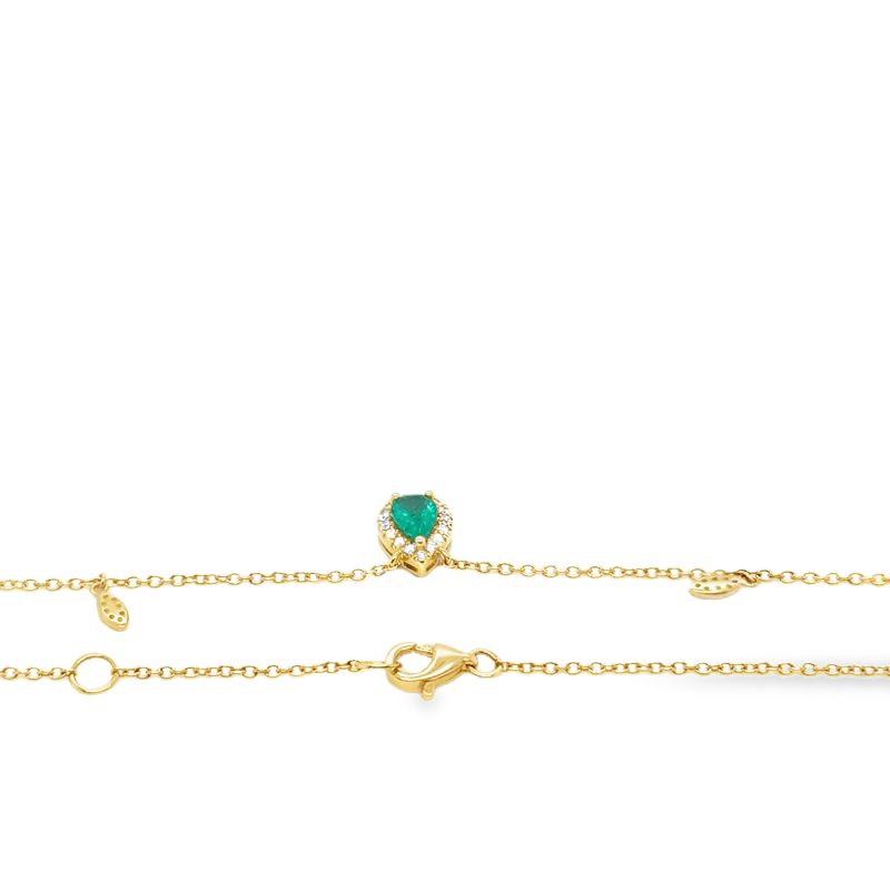 Pear-Cut Emerald Halo Charm Necklace 14KT Yellow Gold - Image 3