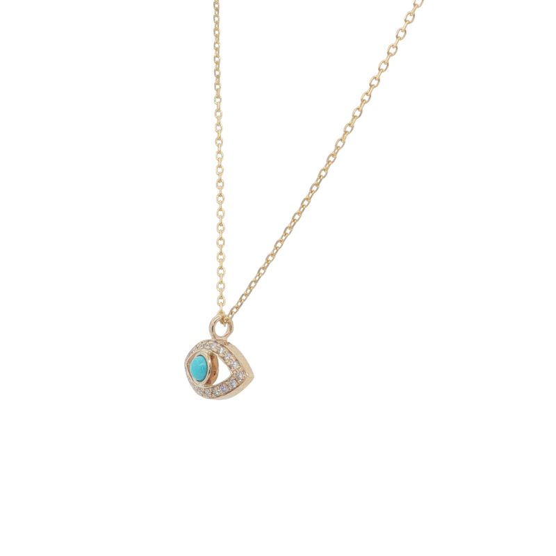 Small Evil Eye Diamond Pendant with Turquoise, 14kt Yellow - Image 2