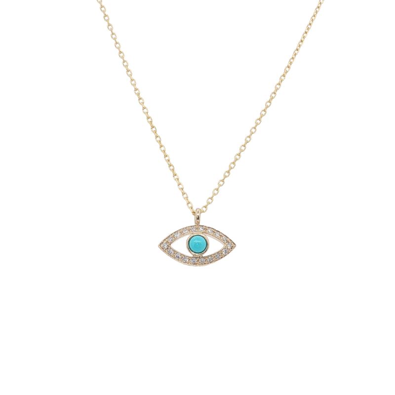Small Evil Eye Diamond Pendant with Turquoise, 14kt Yellow
