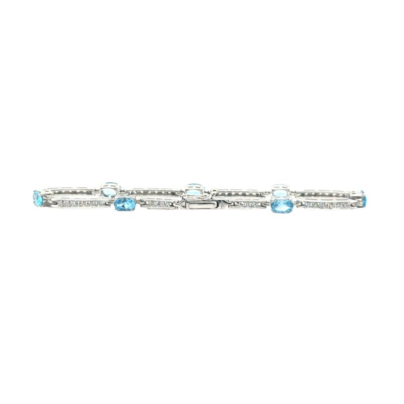 Oval Blue Topaz and CZ Station Bracelet in White Gold - Image 2