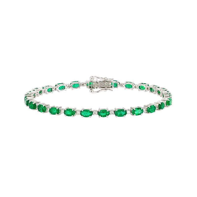 Alternating Diamond and 6.00ct Oval Emerald Bracelet, 18kt White