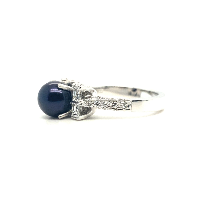 7.5mm Black Pearl Diamond Ring, Full Pave 0.85ctw - Image 2