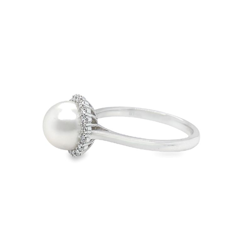 Pearl and Diamond Halo Cocktail Ring, 14kt White Gold - Image 2