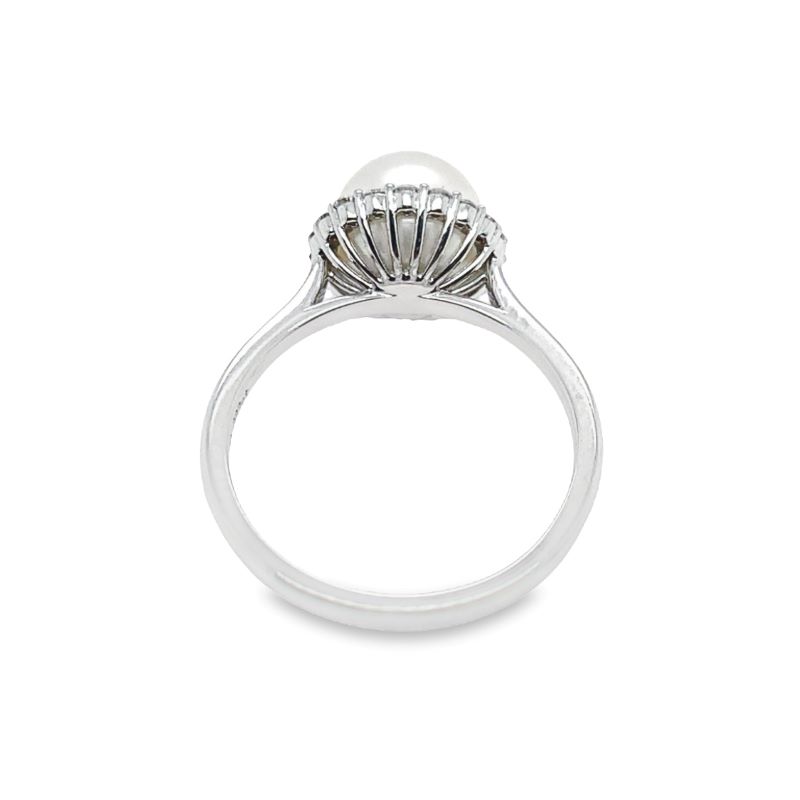 Pearl and Diamond Halo Cocktail Ring, 14kt White Gold - Image 3