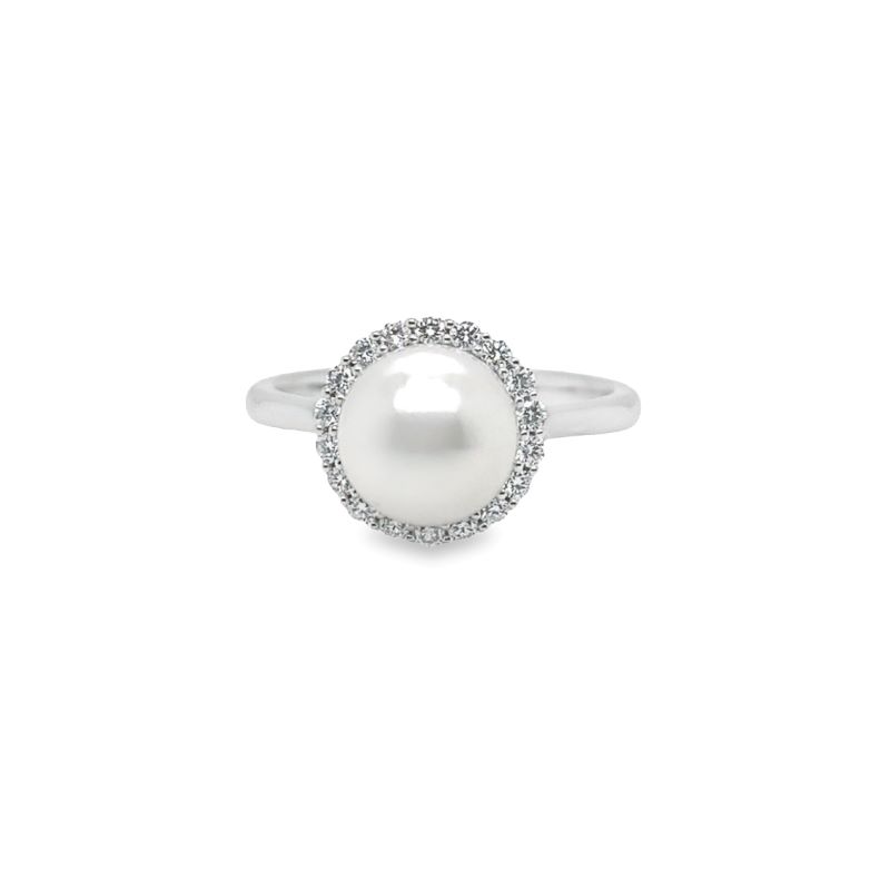 Pearl and Diamond Halo Cocktail Ring, 14kt White Gold