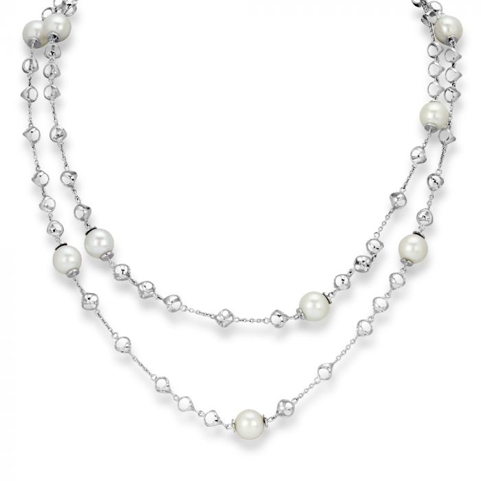 Di Modolo Triadra Collection 18K White Gold Pearl Link Necklace, Ref #N109-1W-PEA