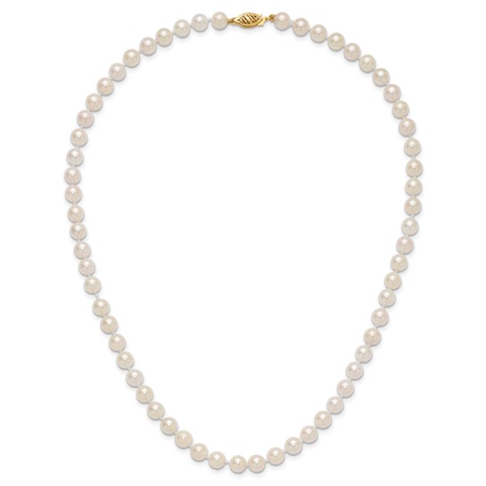6-7mm Round White Saltwater Akoya A Quality Cultured Pearl Necklaces, 14kt