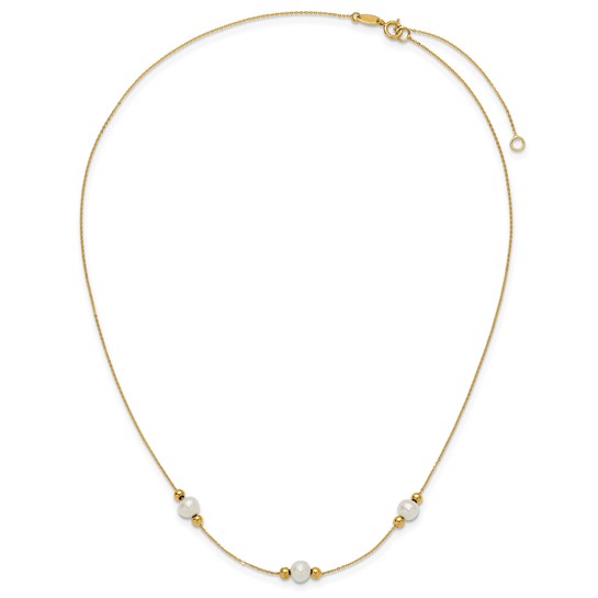 3 Station Pearl Necklace, 14kt Yellow