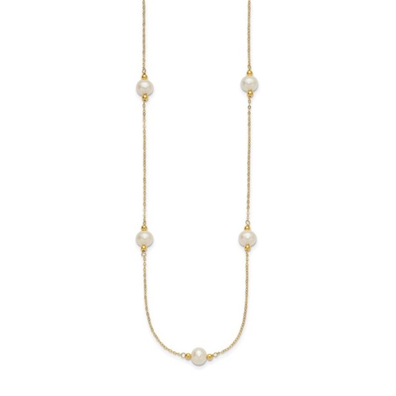 5 Station Pearl Necklace, 14kt Yellow Gold