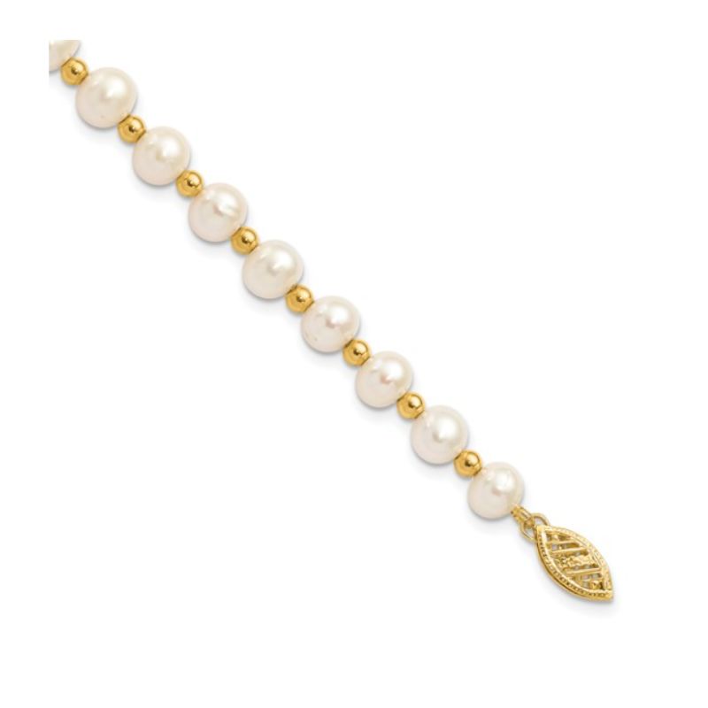 14kt Yellow Gold White Cultured Pearl Beaded Bracelet