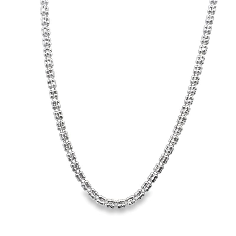 2.5mm wide 3 Dimensional Gold Ice Chain, 14kt White