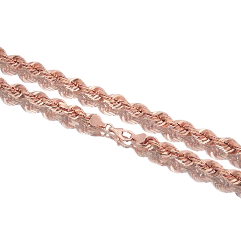 5.75mm Solid Diamond Cut Rope Chain, 10kt Rose