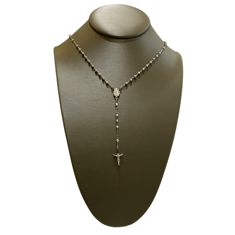 3.0mm Diamond Cut Beaded Rosary, 14kt White