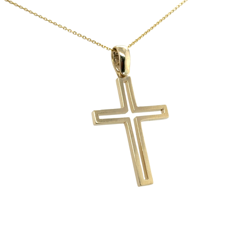 Large Solid Open Frame Cross, 14kt Yellow