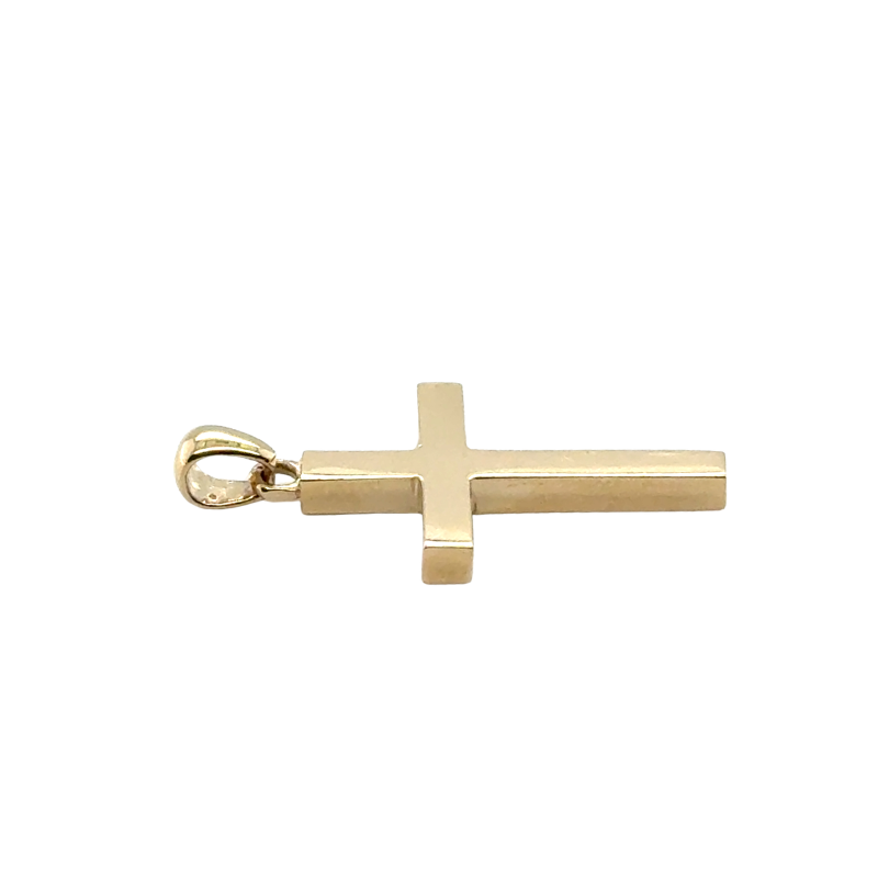 2.5mm WIde Solid Square Tube Cross, 14kt Yellow Gold - Image 2