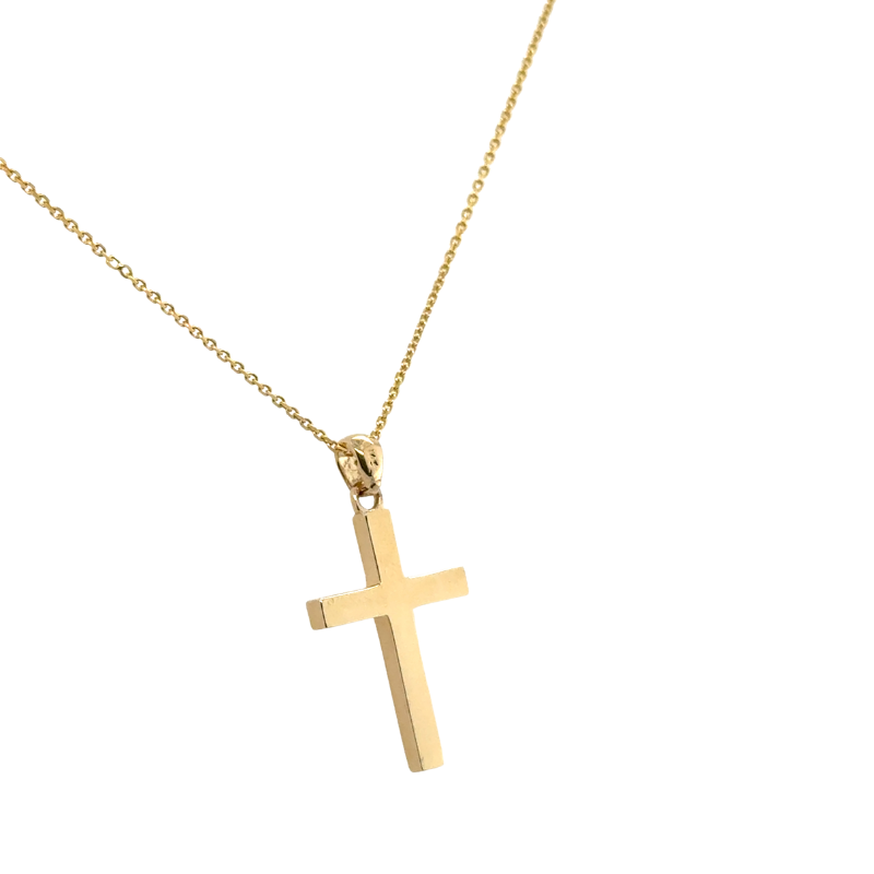2.5mm WIde Solid Square Tube Cross, 14kt Yellow Gold