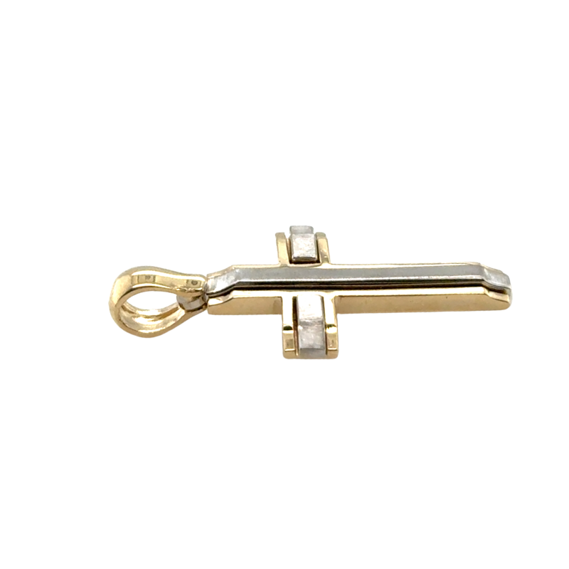 Two Tone Bi Level Modern Cross, 14kt - Image 2