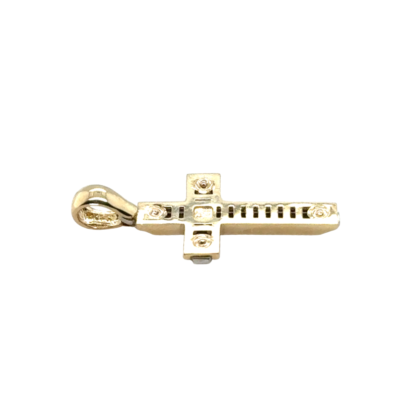 Two Tone Bi Level Modern Cross, 14kt - Image 3