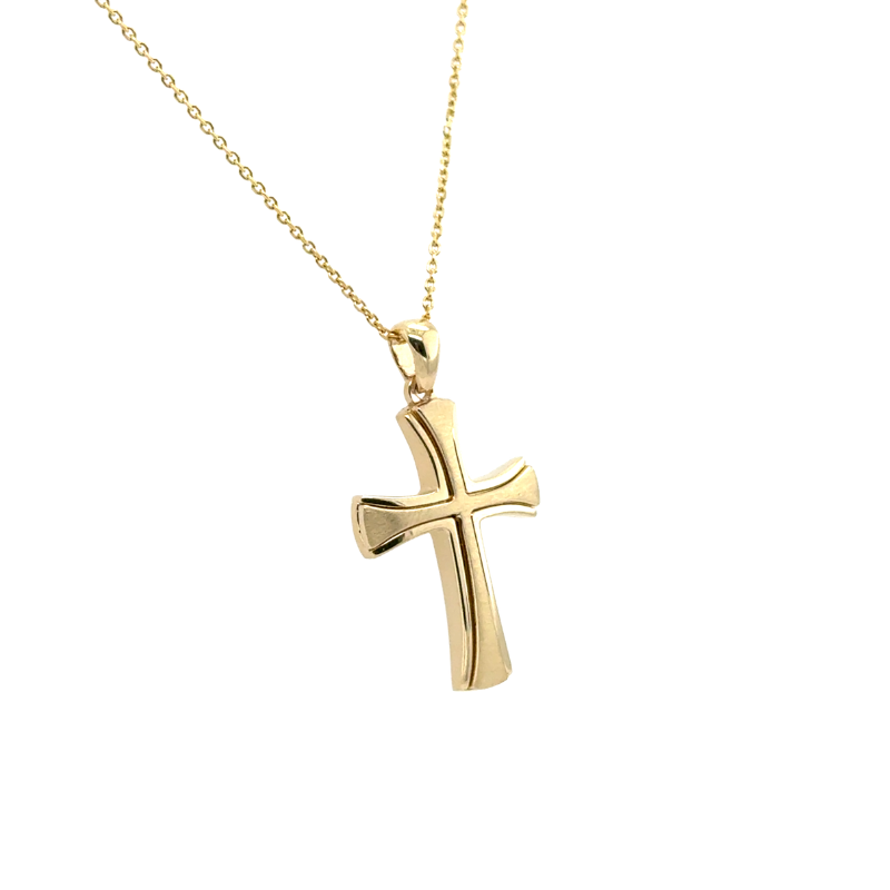 Medium Flared Bi Level Cross, 14kt Yellow Gold - Image 2