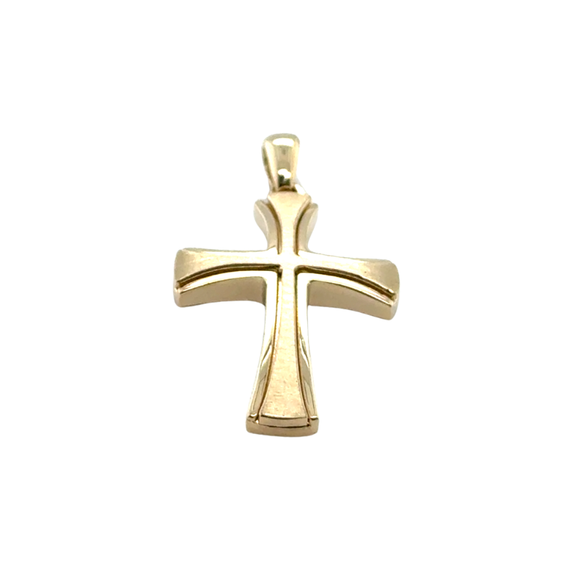Medium Flared Bi Level Cross, 14kt Yellow Gold - Image 3