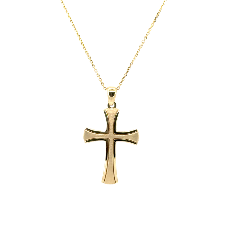 Medium Flared Bi Level Cross, 14kt Yellow Gold