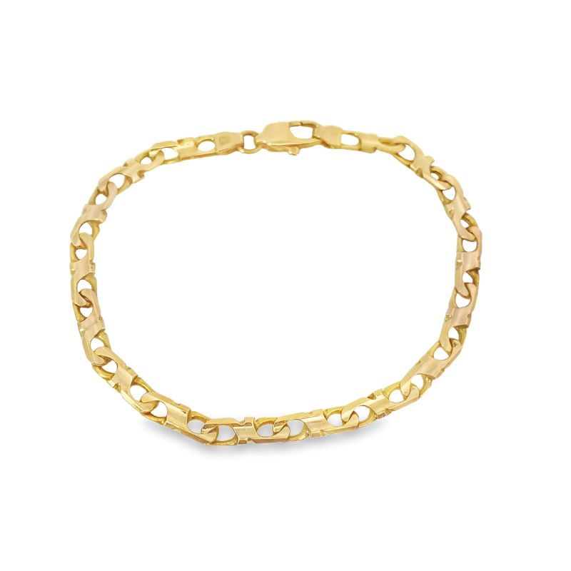 8~22 Flat Hand Mand Chain Bracelet in 14K Yellow Gold (4MM)