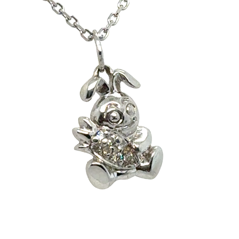 Bunny Holding Carrot Pendant 7-rd 0.05ctw, 14kt White - Image 2