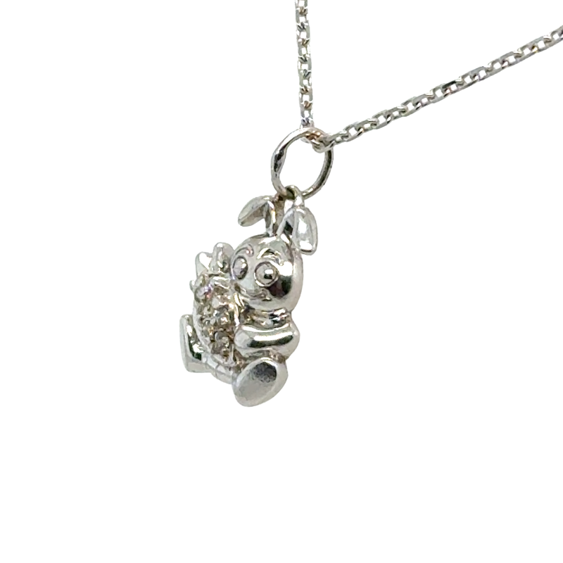 Bunny Holding Carrot Pendant 7-rd 0.05ctw, 14kt White - Image 3