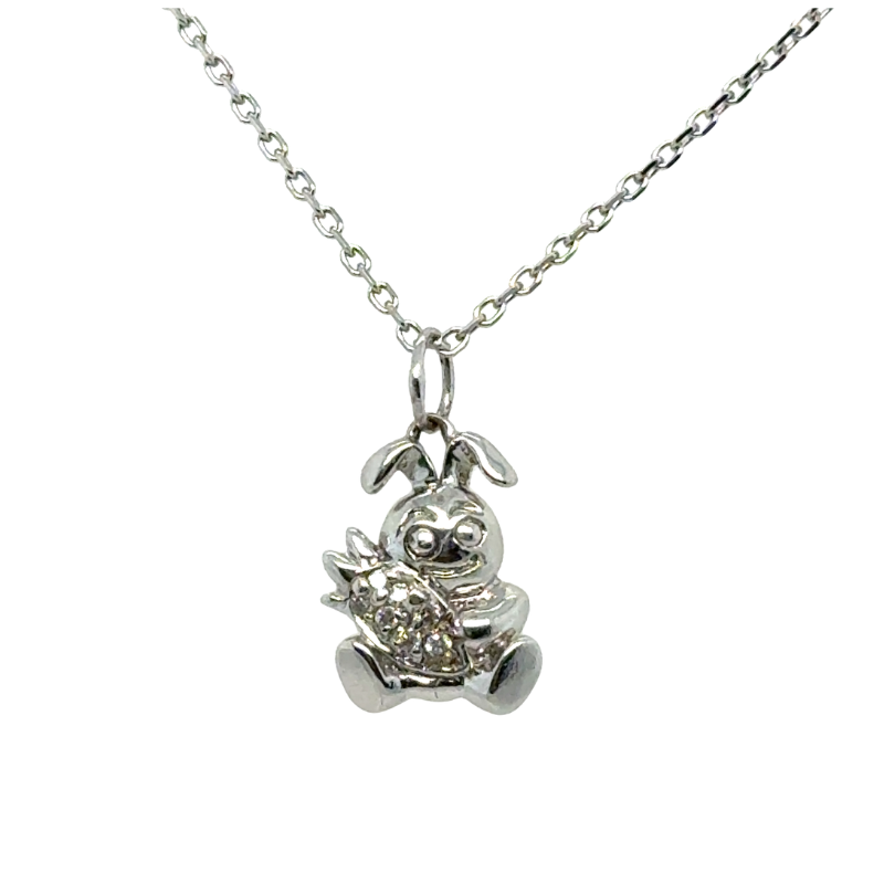 Bunny Holding Carrot Pendant 7-rd 0.05ctw, 14kt White