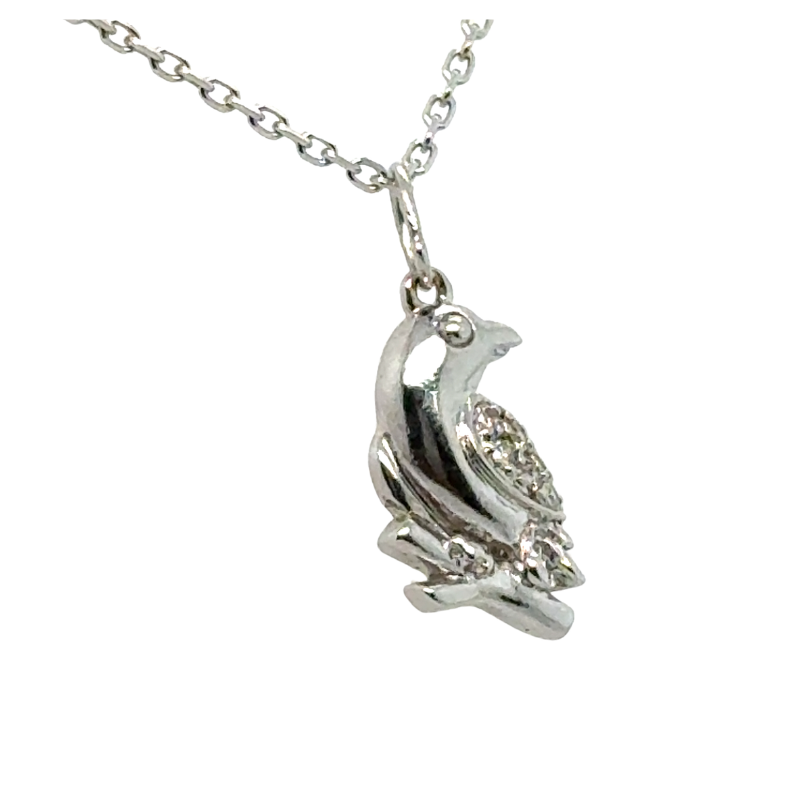 Tropical Bird Pendant, 6-rd 0.05ctw 14kt White Gold - Image 2