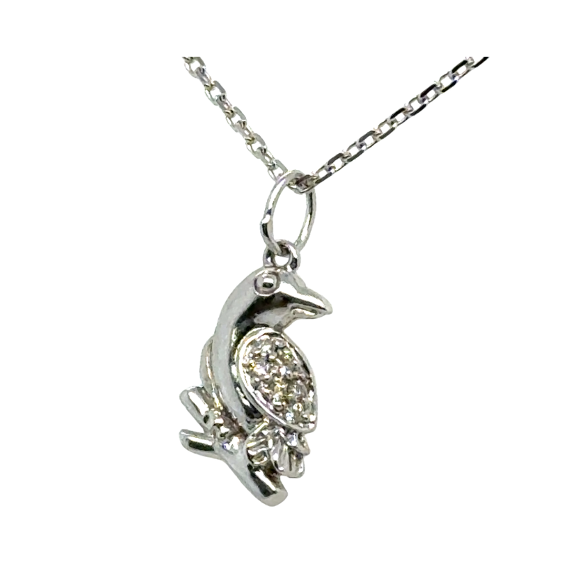 Tropical Bird Pendant, 6-rd 0.05ctw 14kt White Gold