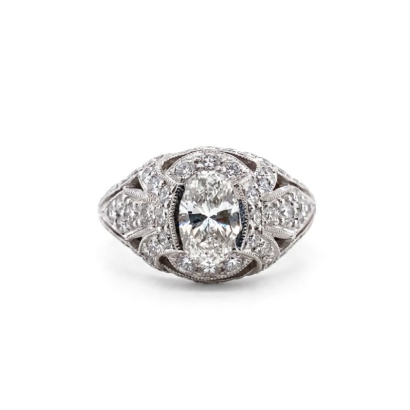 Deco Inspired Oval Engagement Ring