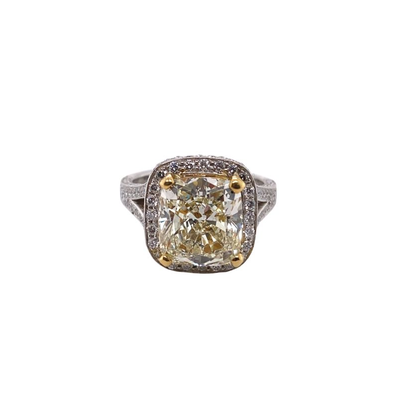Fancy Yellow and White Diamond Engagement Ring With Split Prong Cathedral Setting