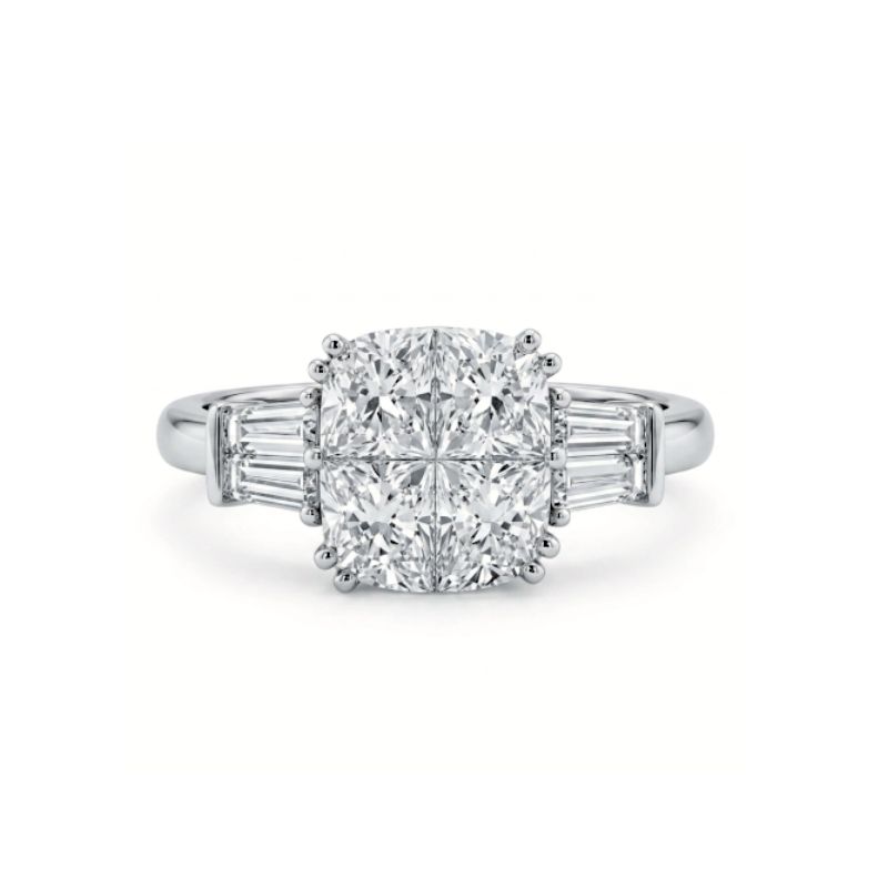 Princess-Cut and Baguette Cluster Set Engagement Ring