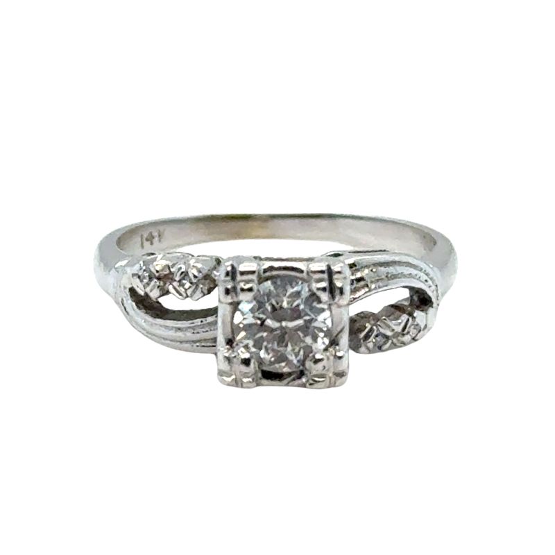 Vintage Crossover Engagement Ring 0.40ctw Old World, 14kt White