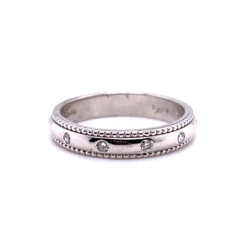 3.5mm Dome Milligrain Band with 5 Round Diamonds, 18kt White